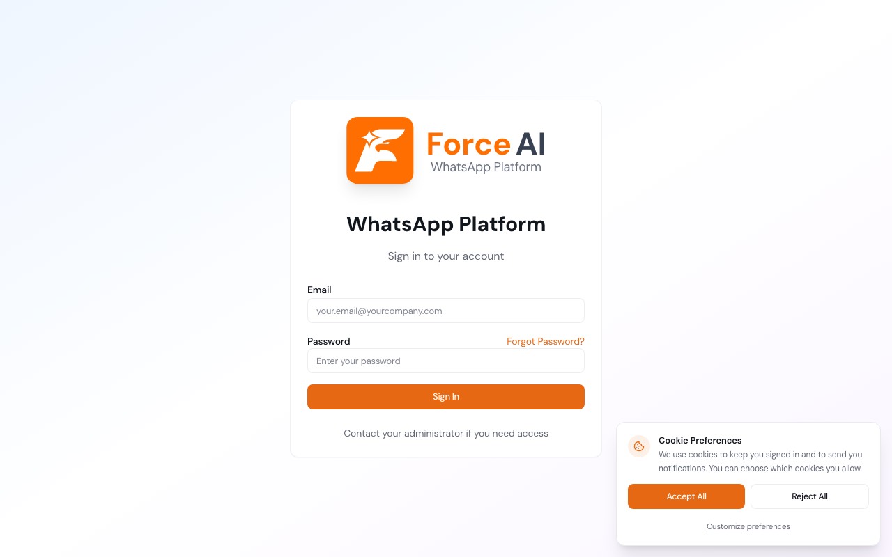 Force AI WhatsApp Platform, live